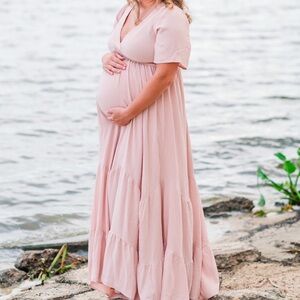 Pink Blush Light Pink Deep V-Neck Maternity Maxi Dress size small